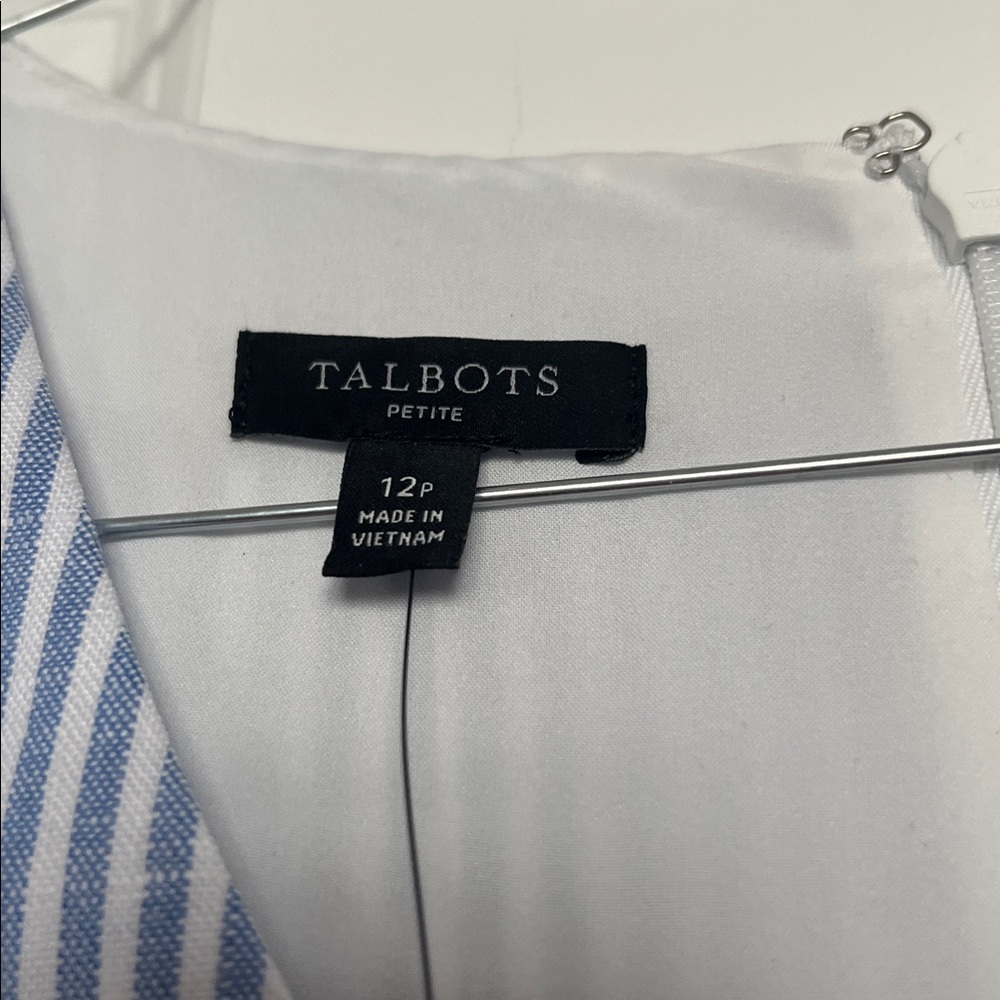NWT Talbots Blue and White Striped V-Neck Sleeveless Dress 12p - Picture 3 of 5